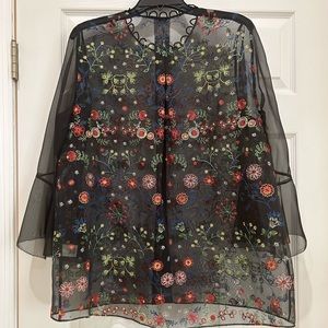 Elie Tahari  ,black embroidered,sheer blouse.Worn once